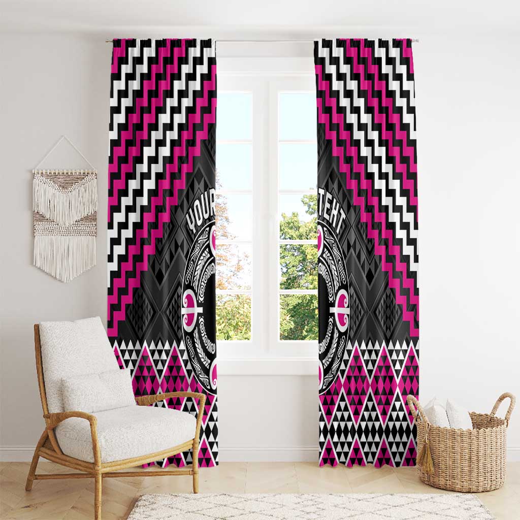 Personalised Aotearoa Niho Taniwha Motif Window Curtain Pink Style LT9 - Polynesian Pride