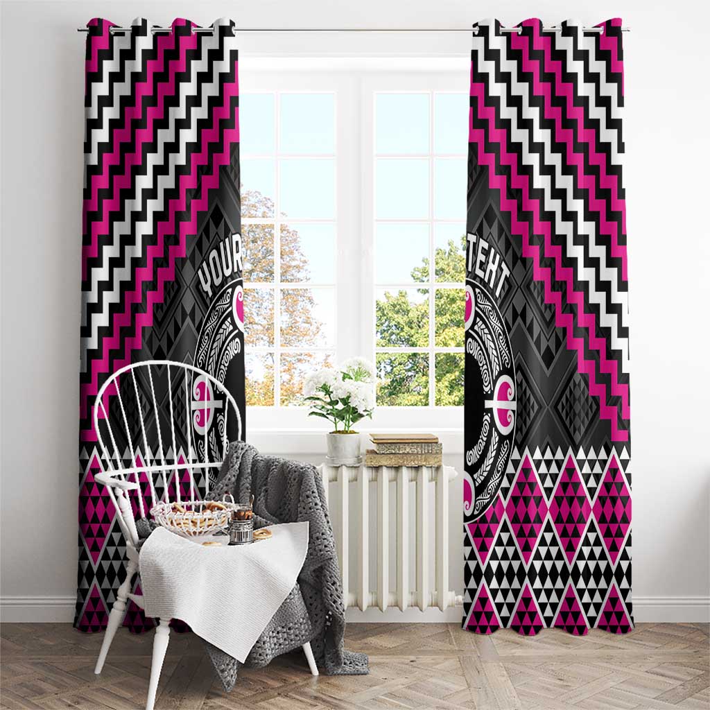 Personalised Aotearoa Niho Taniwha Motif Window Curtain Pink Style LT9 - Polynesian Pride