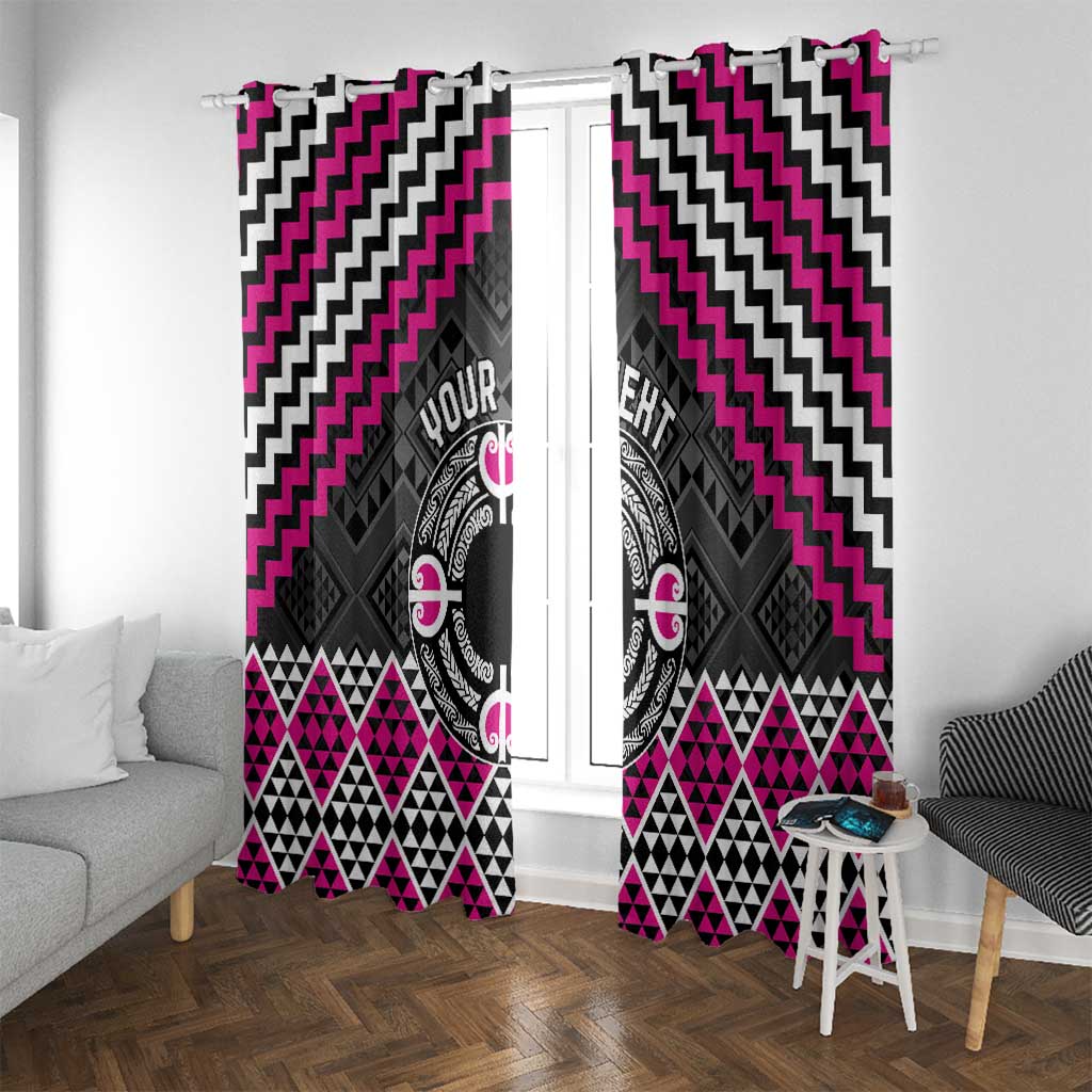 Personalised Aotearoa Niho Taniwha Motif Window Curtain Pink Style LT9 With Grommets Pink - Polynesian Pride