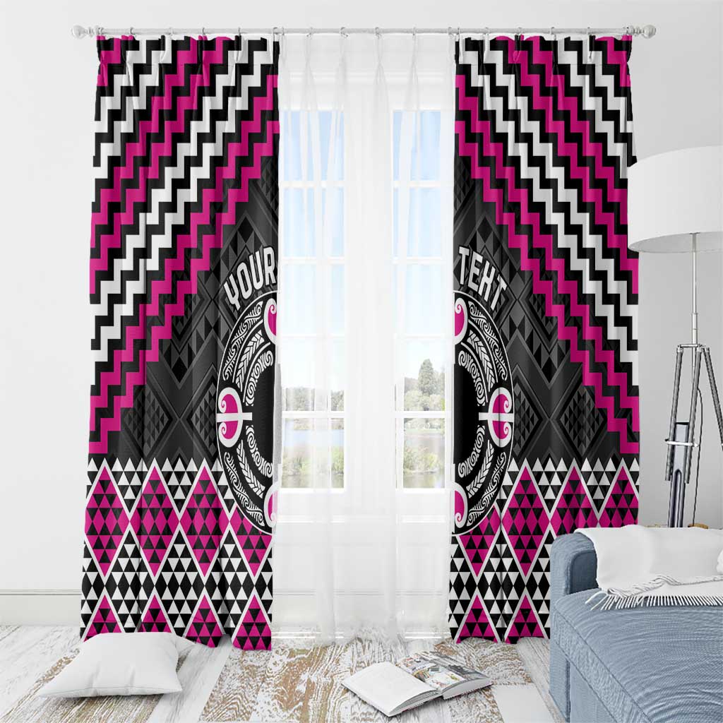 Personalised Aotearoa Niho Taniwha Motif Window Curtain Pink Style LT9 - Polynesian Pride