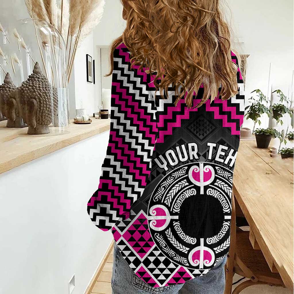 Personalised Aotearoa Niho Taniwha Motif Women Casual Shirt Pink Style