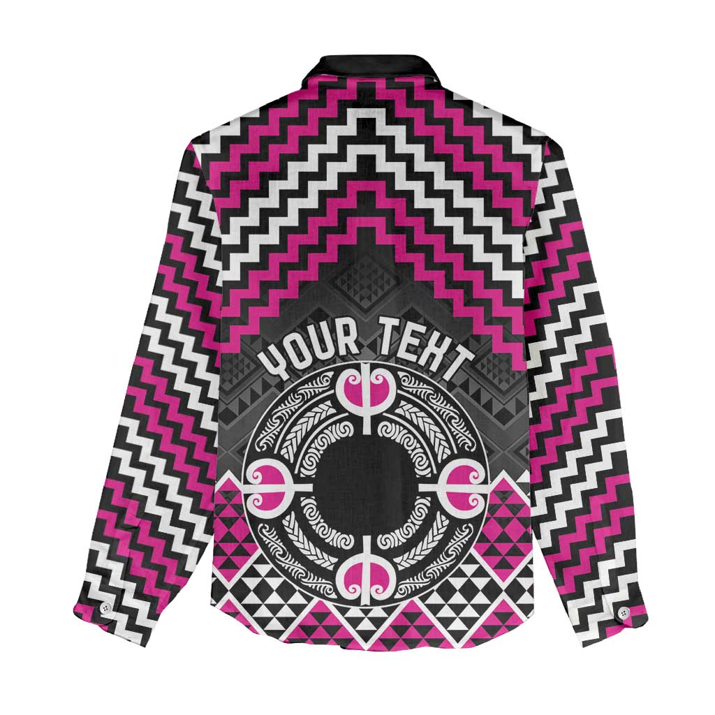 Personalised Aotearoa Niho Taniwha Motif Women Casual Shirt Pink Style