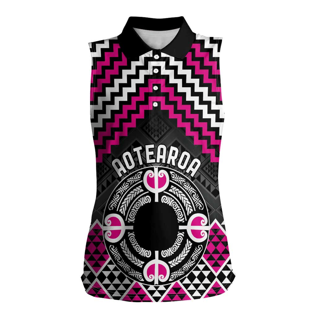 Personalised Aotearoa Niho Taniwha Motif Women Sleeveless Polo Shirt Pink Style