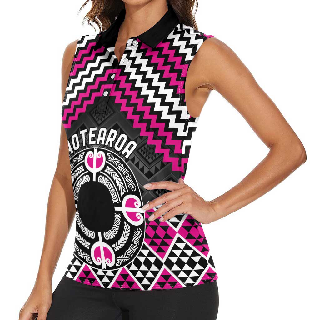 Personalised Aotearoa Niho Taniwha Motif Women Sleeveless Polo Shirt Pink Style