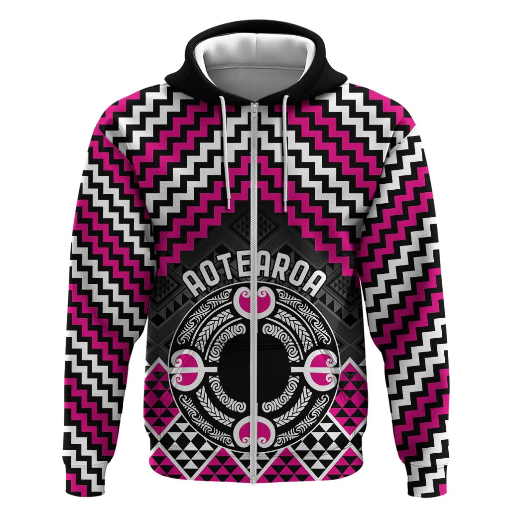 Personalised Aotearoa Niho Taniwha Motif Zip Hoodie Pink Style