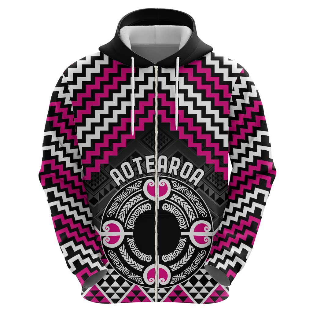 Personalised Aotearoa Niho Taniwha Motif Zip Hoodie Pink Style