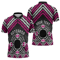 Personalised Aotearoa Niho Taniwha Motif Zipper Polo Shirt Pink Style - Polynesian Pride