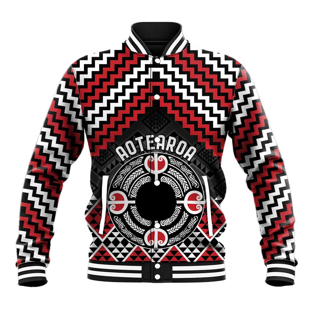 Personalised Aotearoa Niho Taniwha Motif Baseball Jacket Red Style LT9 Unisex Red - Polynesian Pride