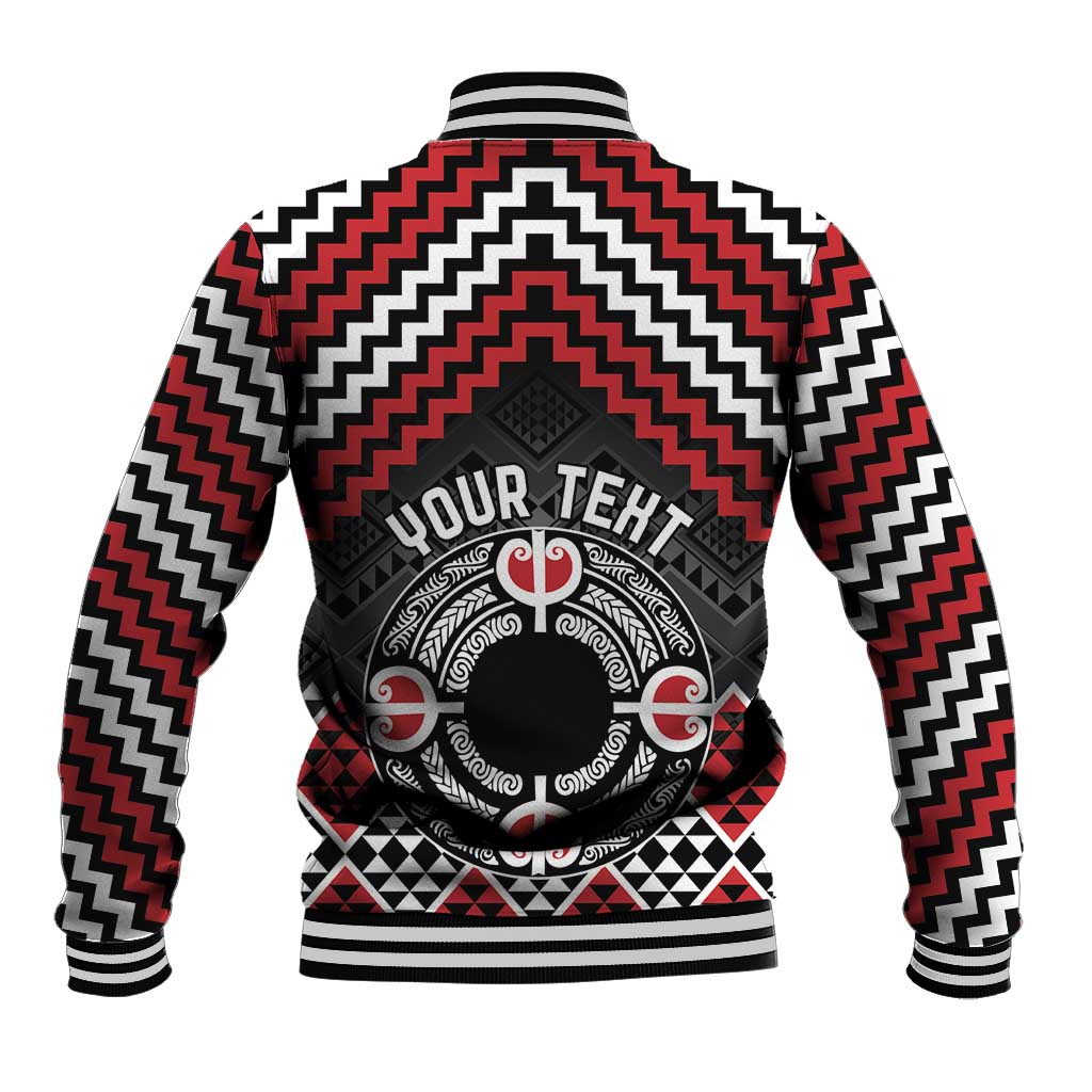 Personalised Aotearoa Niho Taniwha Motif Baseball Jacket Red Style LT9 - Polynesian Pride