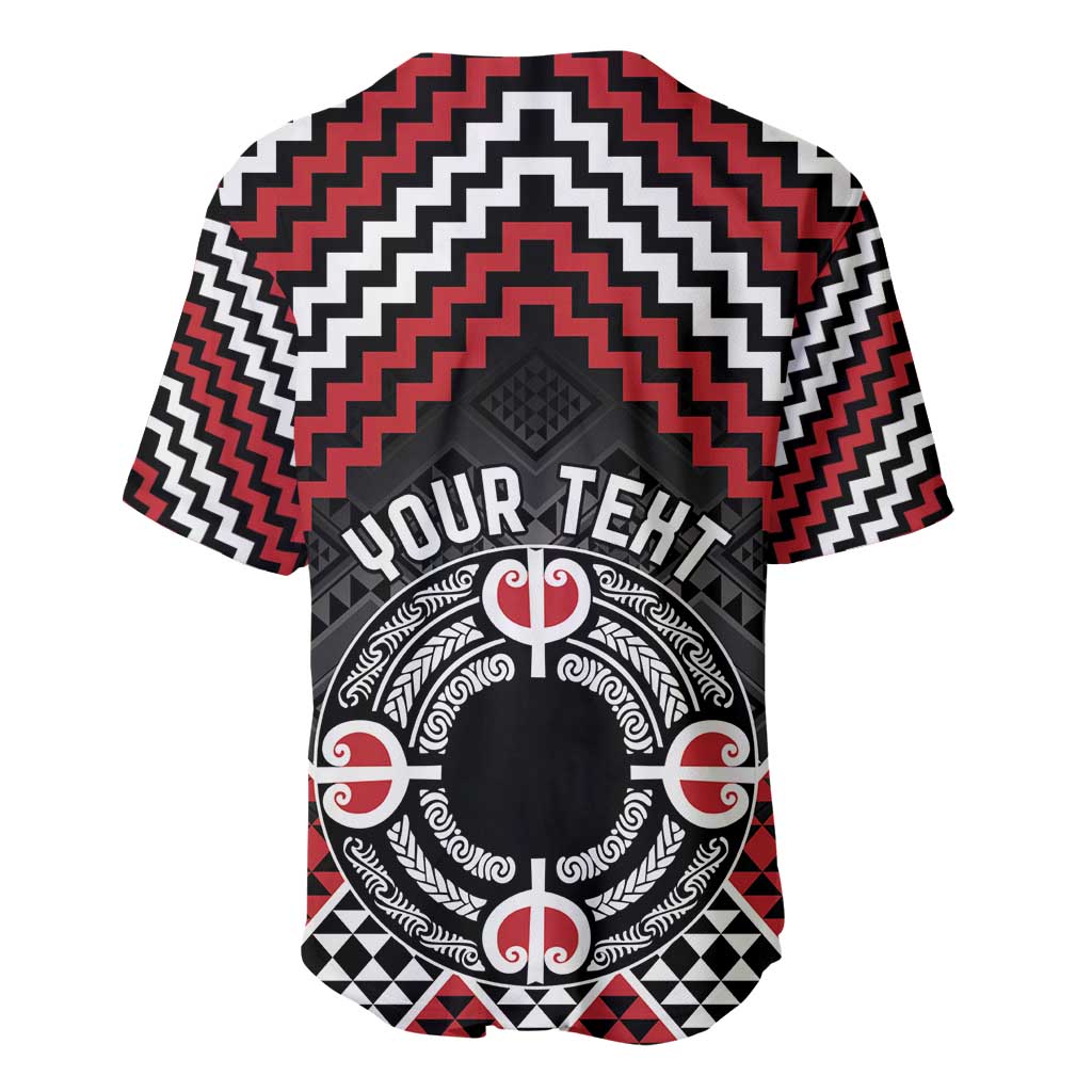 Personalised Aotearoa Niho Taniwha Motif Baseball Jersey Red Style
