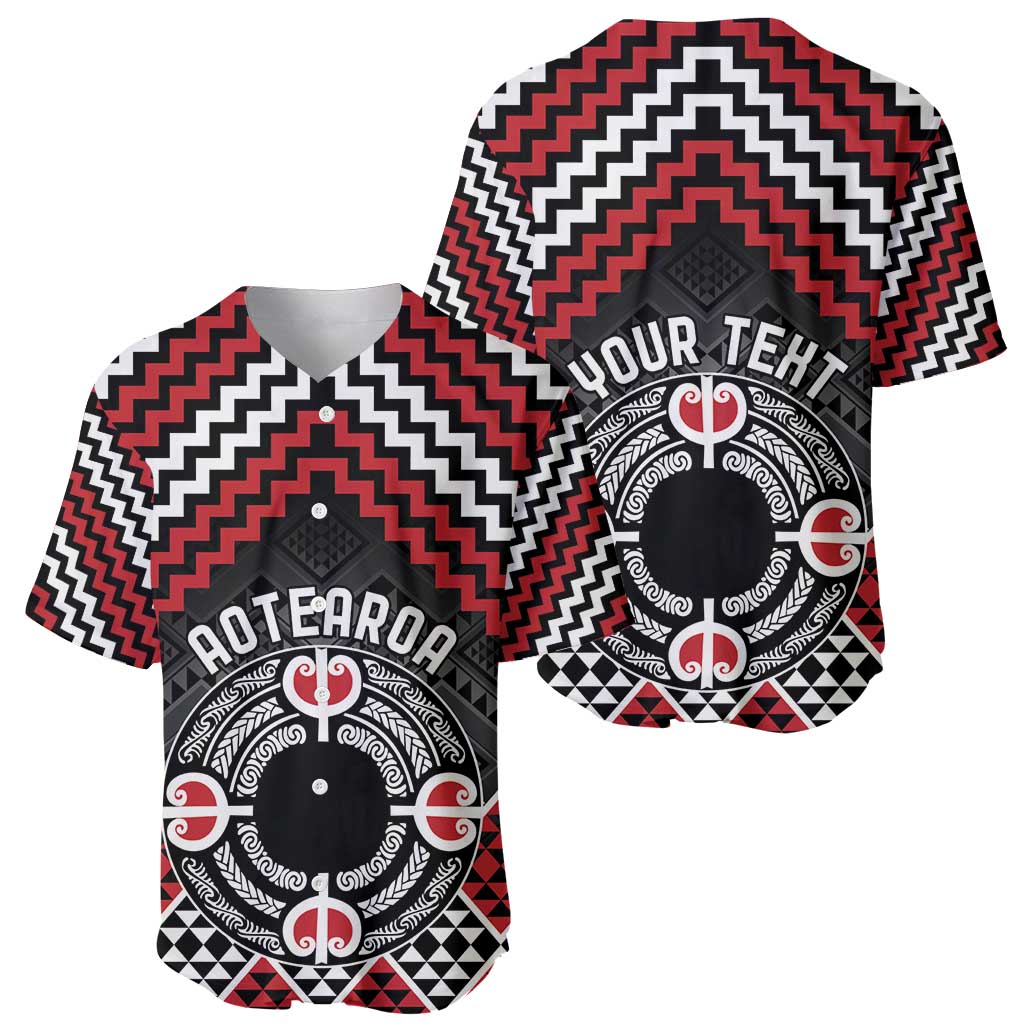 Personalised Aotearoa Niho Taniwha Motif Baseball Jersey Red Style