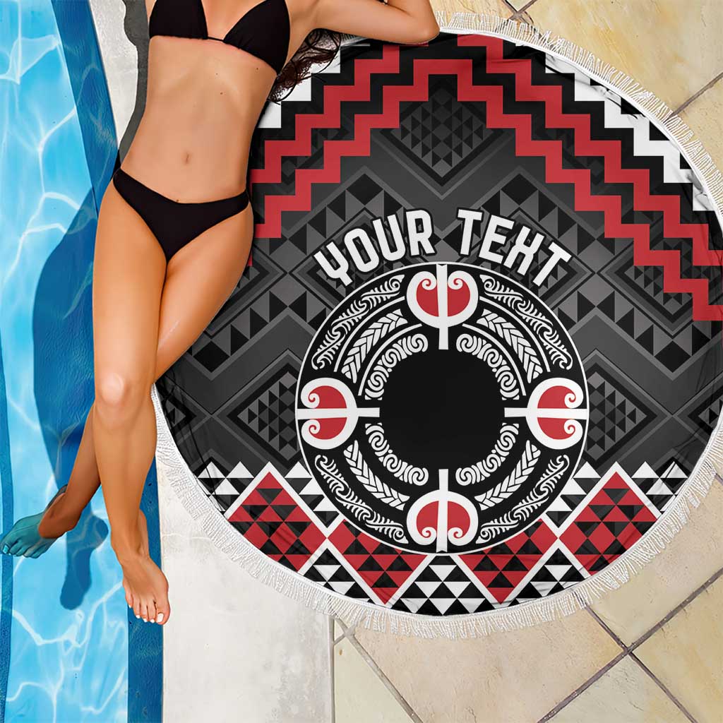 Personalised Aotearoa Niho Taniwha Motif Beach Blanket Red Style LT9 - Polynesian Pride