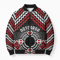 Personalised Aotearoa Niho Taniwha Motif Bomber Puffer Jacket Red Style - Polynesian Pride