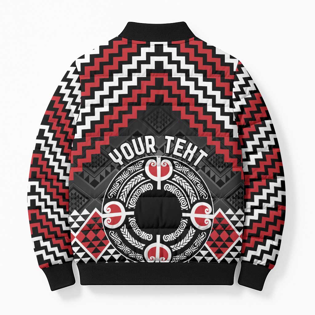 Personalised Aotearoa Niho Taniwha Motif Bomber Puffer Jacket Red Style - Polynesian Pride