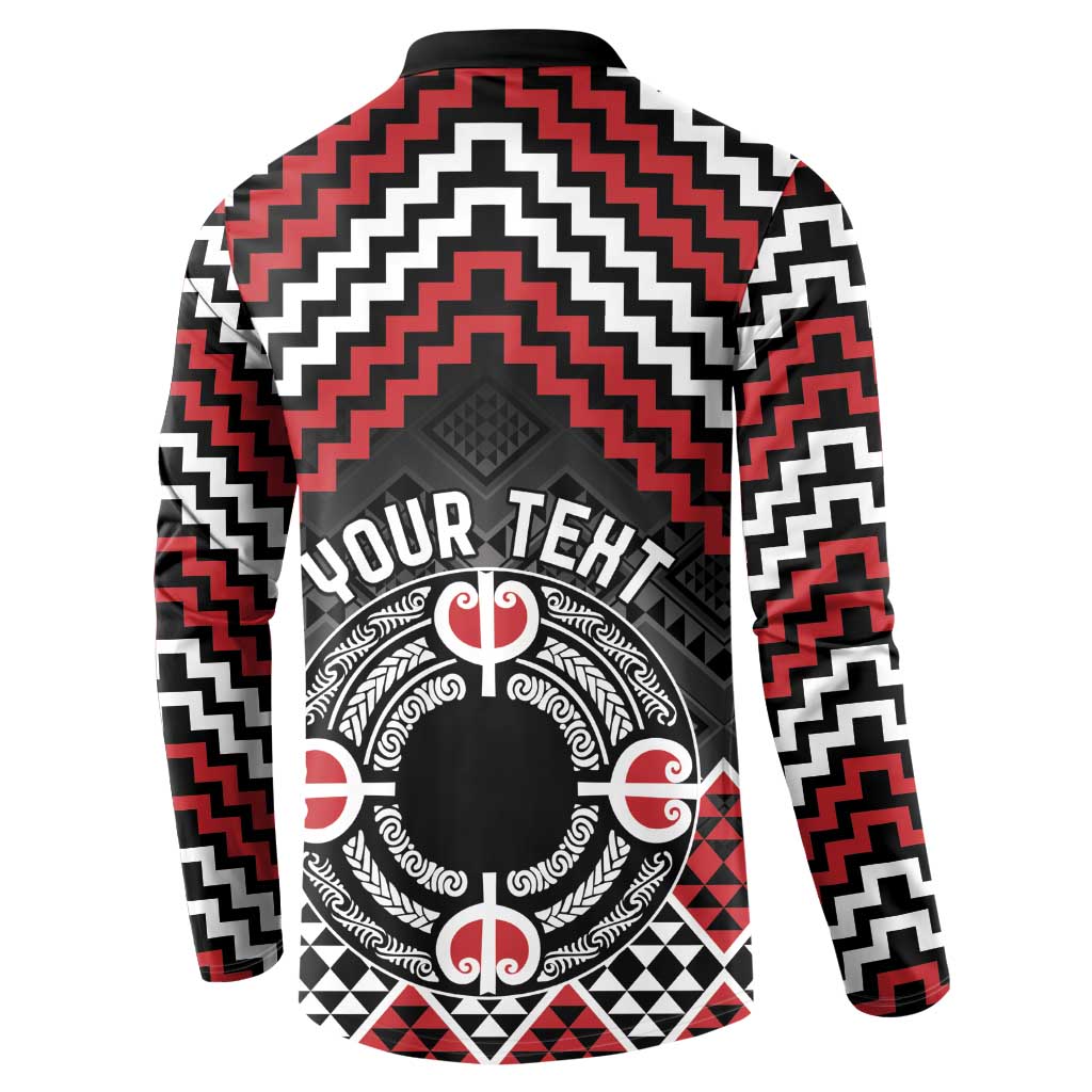 Personalised Aotearoa Niho Taniwha Motif Button Sweatshirt Red Style LT9 - Polynesian Pride