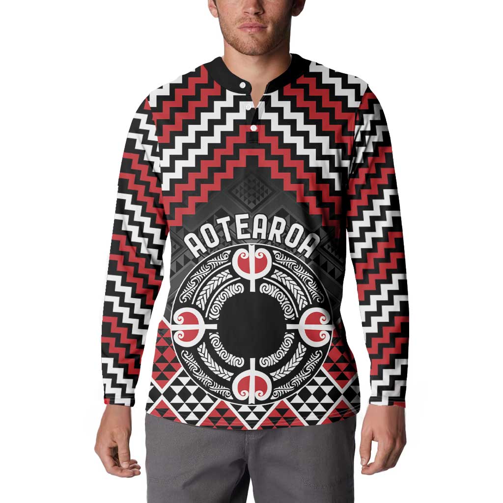 Personalised Aotearoa Niho Taniwha Motif Button Sweatshirt Red Style LT9 - Polynesian Pride