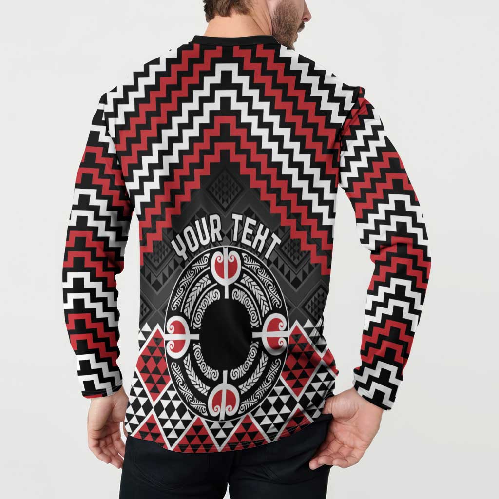 Personalised Aotearoa Niho Taniwha Motif Button Sweatshirt Red Style LT9 - Polynesian Pride