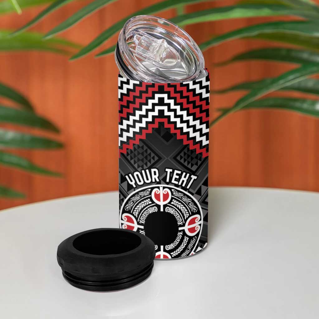 Personalised Aotearoa Niho Taniwha Motif 4 in 1 Can Cooler Tumbler Red Style LT9 - Polynesian Pride