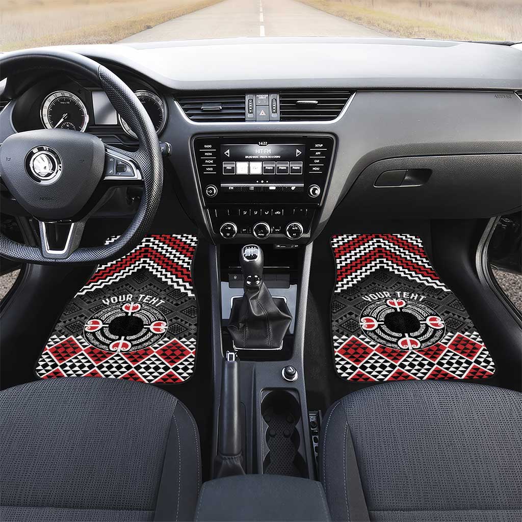 Personalised Aotearoa Niho Taniwha Motif Car Mats Red Style LT9 Set 2pcs - Front Red - Polynesian Pride