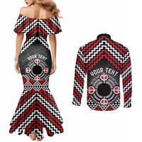 Personalised Aotearoa Niho Taniwha Motif Couples Matching Mermaid Dress and Long Sleeve Button Shirt Red Style LT9 - Polynesian Pride