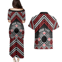 Personalised Aotearoa Niho Taniwha Motif Couples Matching Puletasi and Hawaiian Shirt Red Style LT9 - Polynesian Pride