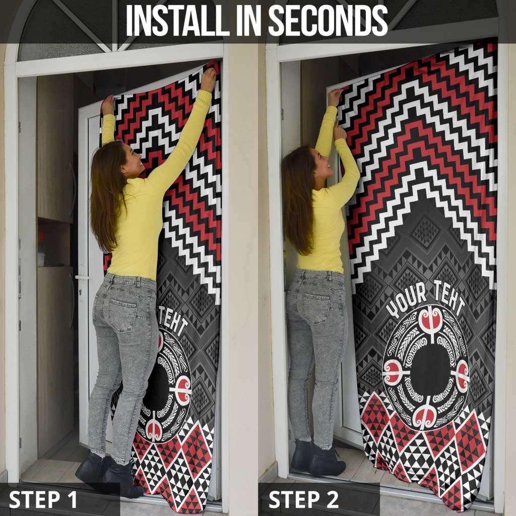 Personalised Aotearoa Niho Taniwha Motif Door Cover Red Style - Polynesian Pride