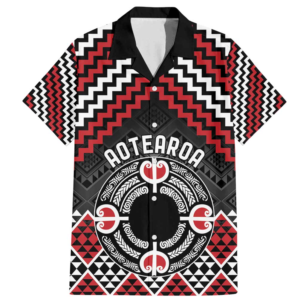 Personalised Aotearoa Niho Taniwha Motif Family Matching Long Sleeve Bodycon Dress and Hawaiian Shirt Red Style