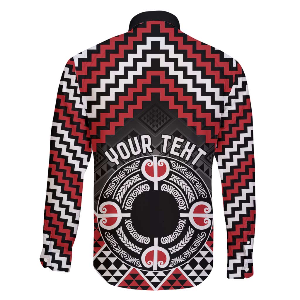 Personalised Aotearoa Niho Taniwha Motif Family Matching Long Sleeve Bodycon Dress and Hawaiian Shirt Red Style