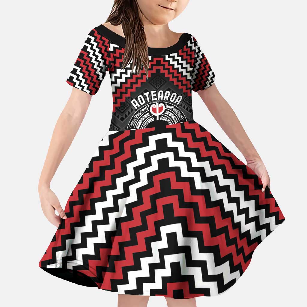 Personalised Aotearoa Niho Taniwha Motif Family Matching Mermaid Dress and Hawaiian Shirt Red Style