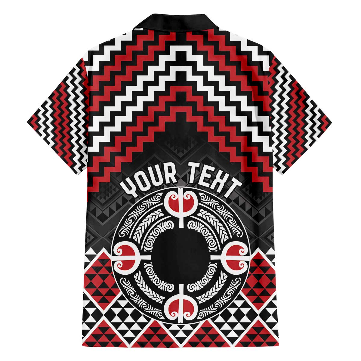 Personalised Aotearoa Niho Taniwha Motif Family Matching Off The Shoulder Long Sleeve Dress and Hawaiian Shirt Red Style