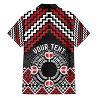 Personalised Aotearoa Niho Taniwha Motif Family Matching Off The Shoulder Long Sleeve Dress and Hawaiian Shirt Red Style