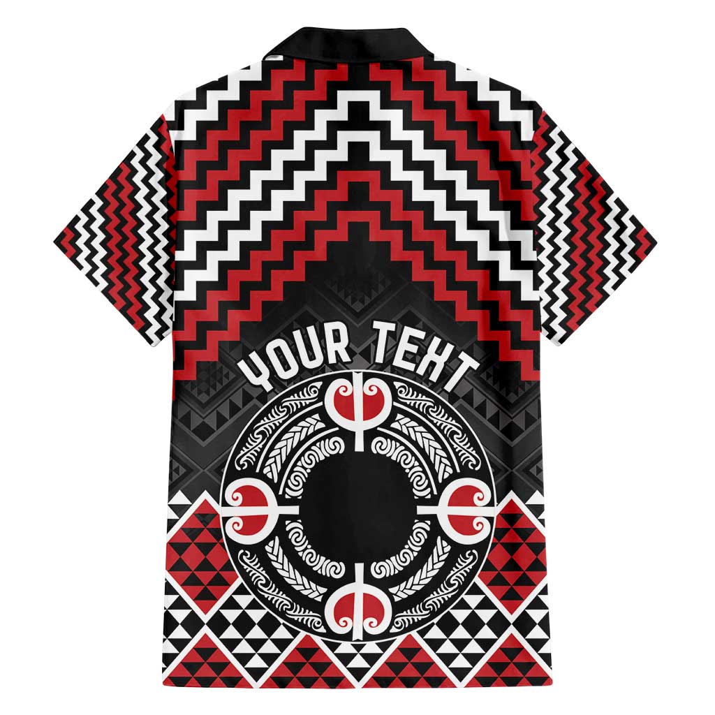 Personalised Aotearoa Niho Taniwha Motif Family Matching Off Shoulder Short Dress and Hawaiian Shirt Red Style