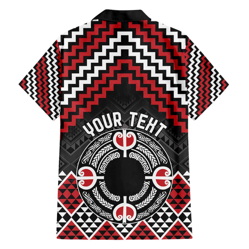 Personalised Aotearoa Niho Taniwha Motif Family Matching Short Sleeve Bodycon Dress and Hawaiian Shirt Red Style