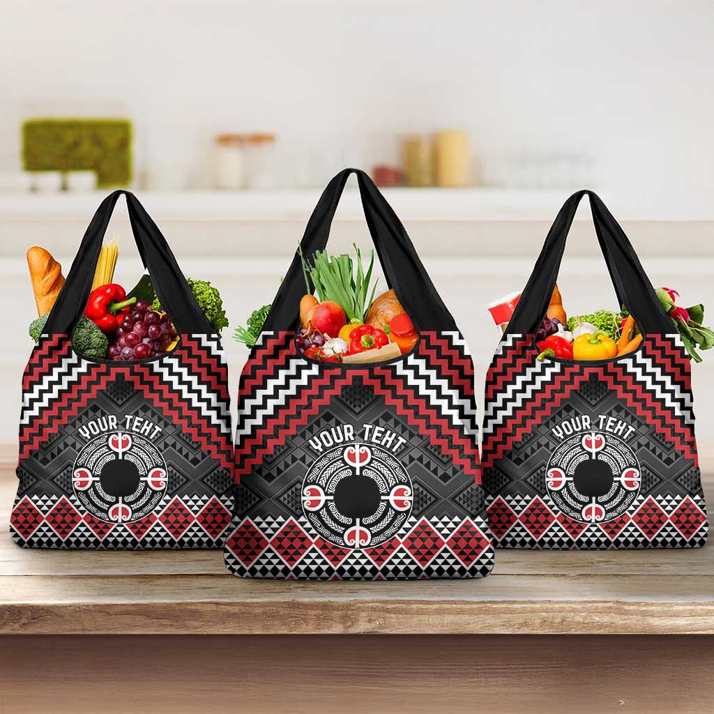 Personalised Aotearoa Niho Taniwha Motif Grocery Bag Red Style LT9 3-pack One Size Red - Polynesian Pride