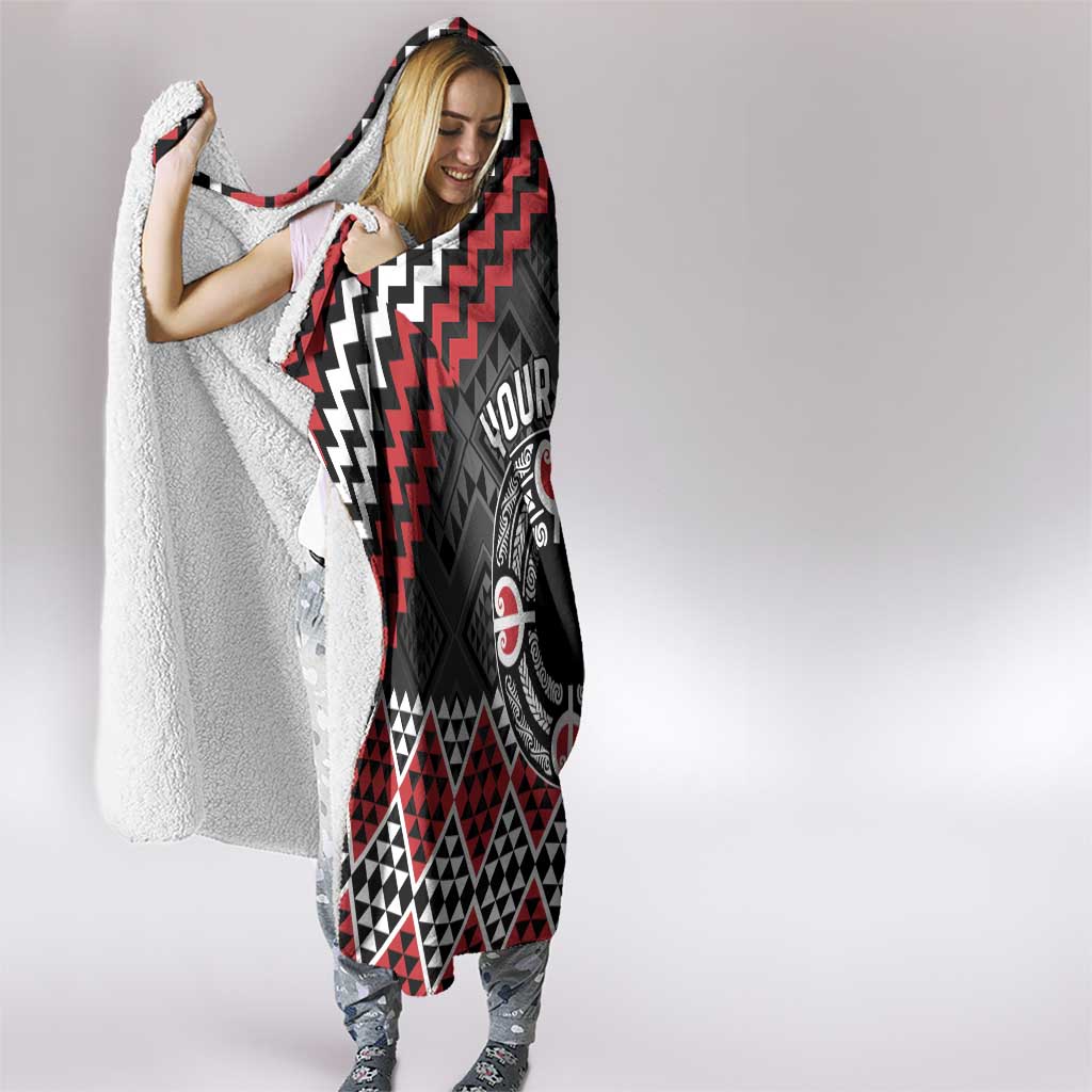 Personalised Aotearoa Niho Taniwha Motif Hooded Blanket Red Style LT9 - Polynesian Pride