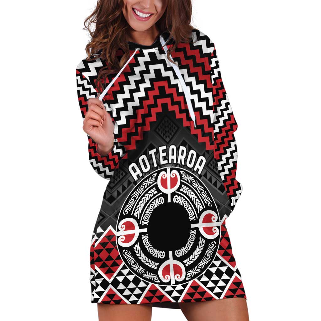 Personalised Aotearoa Niho Taniwha Motif Hoodie Dress Red Style LT9 Red - Polynesian Pride