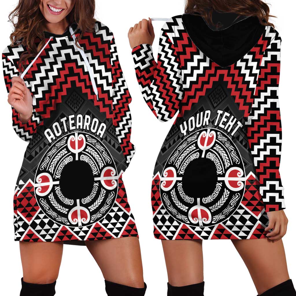 Personalised Aotearoa Niho Taniwha Motif Hoodie Dress Red Style LT9 - Polynesian Pride