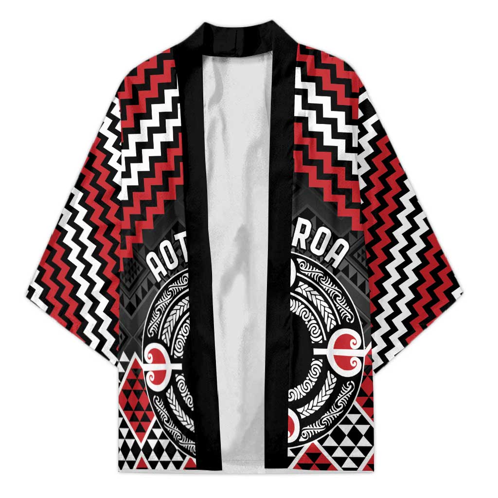 Personalised Aotearoa Niho Taniwha Motif Kimono Red Style - Polynesian Pride