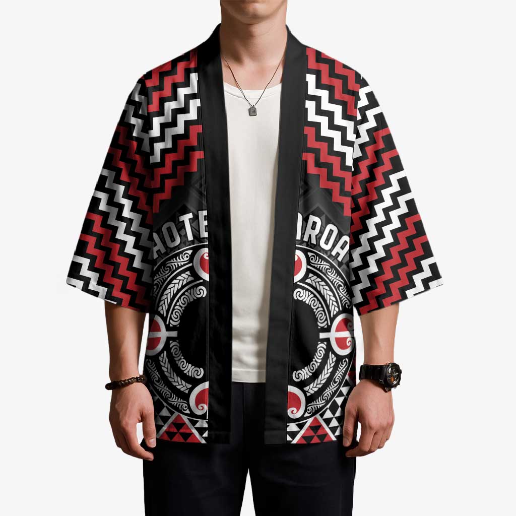 Personalised Aotearoa Niho Taniwha Motif Kimono Red Style - Polynesian Pride