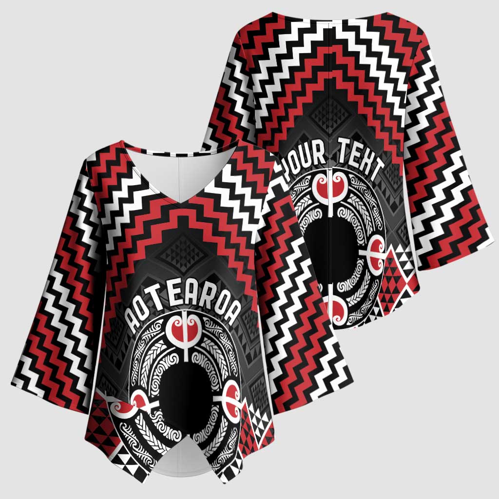 Personalised Aotearoa Niho Taniwha Motif Kimono Sleeve Blouse Red Style - Polynesian Pride