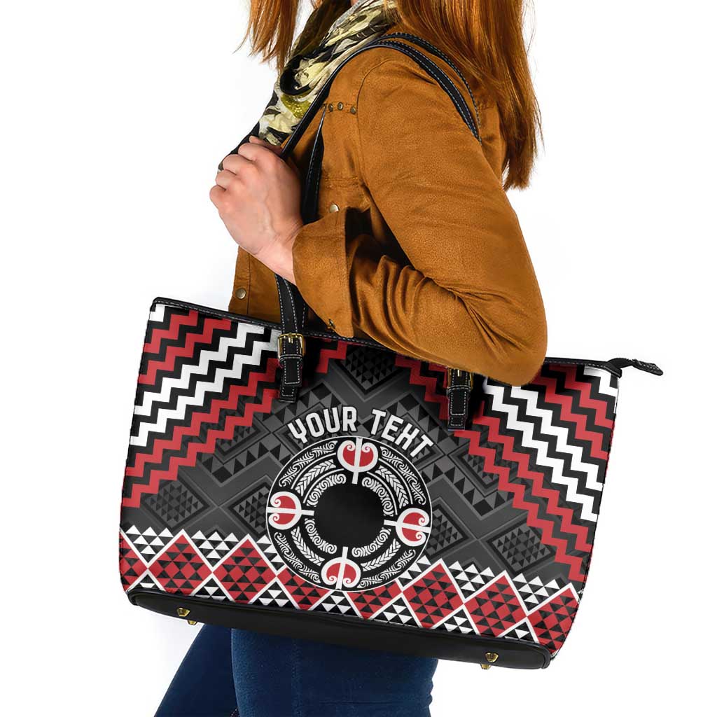 Personalised Aotearoa Niho Taniwha Motif Leather Tote Bag Red Style LT9 Red - Polynesian Pride