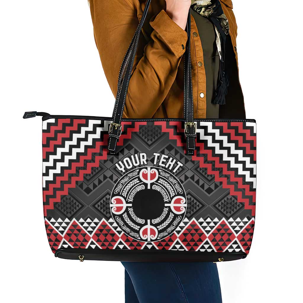 Personalised Aotearoa Niho Taniwha Motif Leather Tote Bag Red Style LT9 - Polynesian Pride