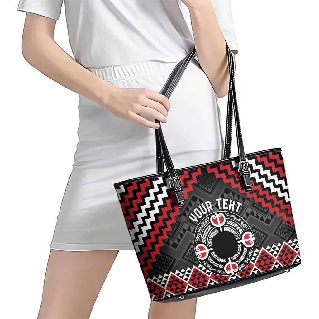 Personalised Aotearoa Niho Taniwha Motif Leather Tote Bag Red Style LT9 - Polynesian Pride