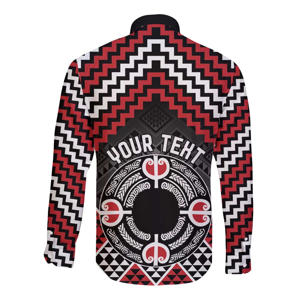 Personalised Aotearoa Niho Taniwha Motif Long Sleeve Button Shirt Red Style LT9 - Polynesian Pride