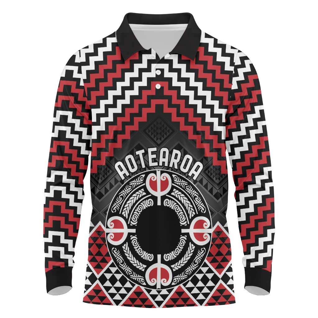 Personalised Aotearoa Niho Taniwha Motif Long Sleeve Polo Shirt Red Style