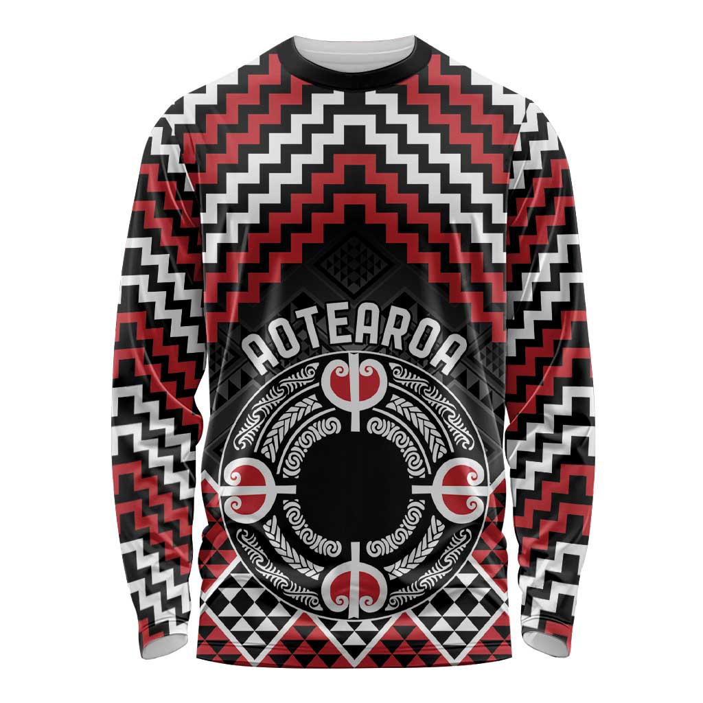 Personalised Aotearoa Niho Taniwha Motif Long Sleeve Shirt Red Style LT9 Unisex Red - Polynesian Pride
