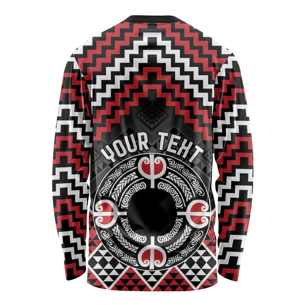 Personalised Aotearoa Niho Taniwha Motif Long Sleeve Shirt Red Style LT9 - Polynesian Pride