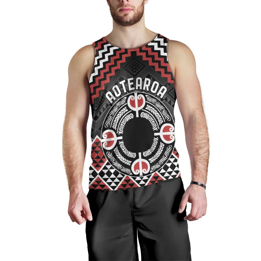 Personalised Aotearoa Niho Taniwha Motif Men Tank Top Red Style LT9 - Polynesian Pride