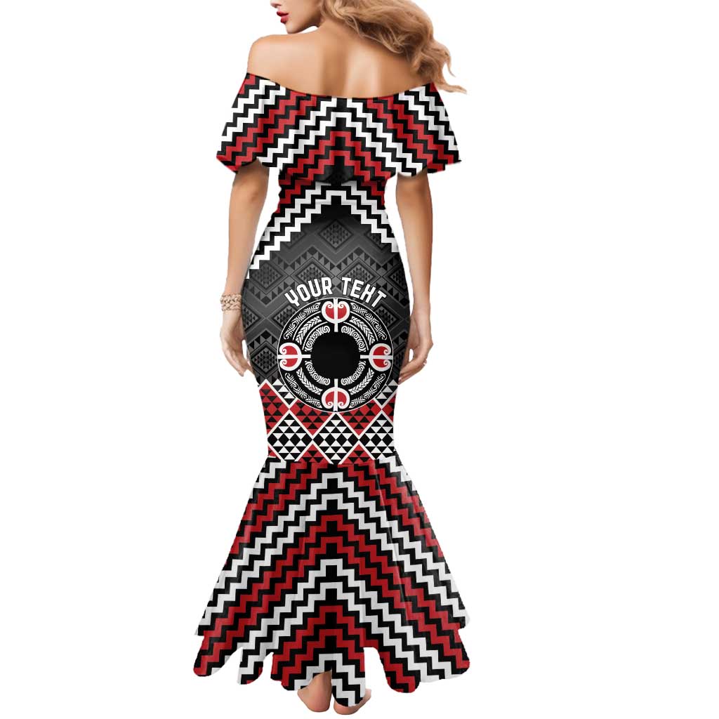 Personalised Aotearoa Niho Taniwha Motif Mermaid Dress Red Style