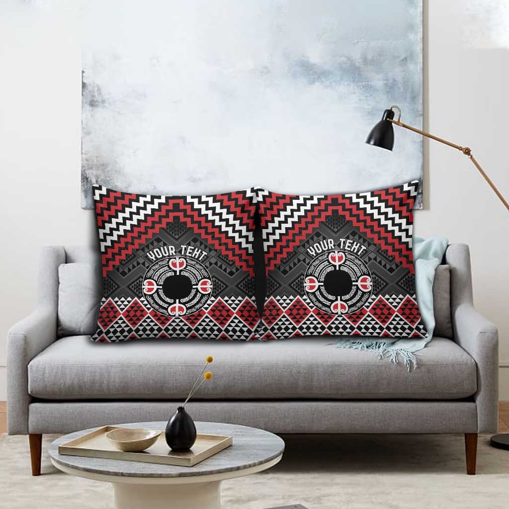 Personalised Aotearoa Niho Taniwha Motif Pillow Cover Red Style - Polynesian Pride